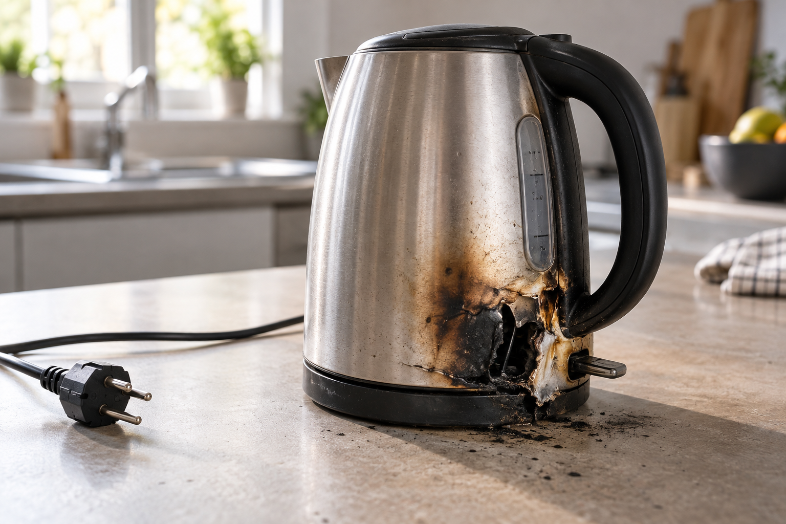Wasserkocher mit Kabelbrand